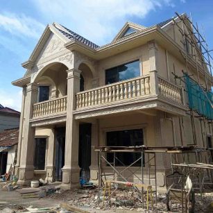 成都 黄金麻花岗岩石材私人别墅雕花门楼柱阳台栏杆