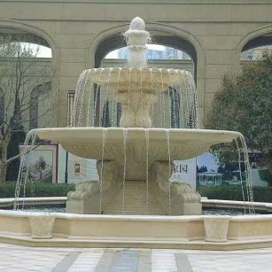 成都 黄金麻花岗岩异型加工——户外庭院石雕流水喷泉