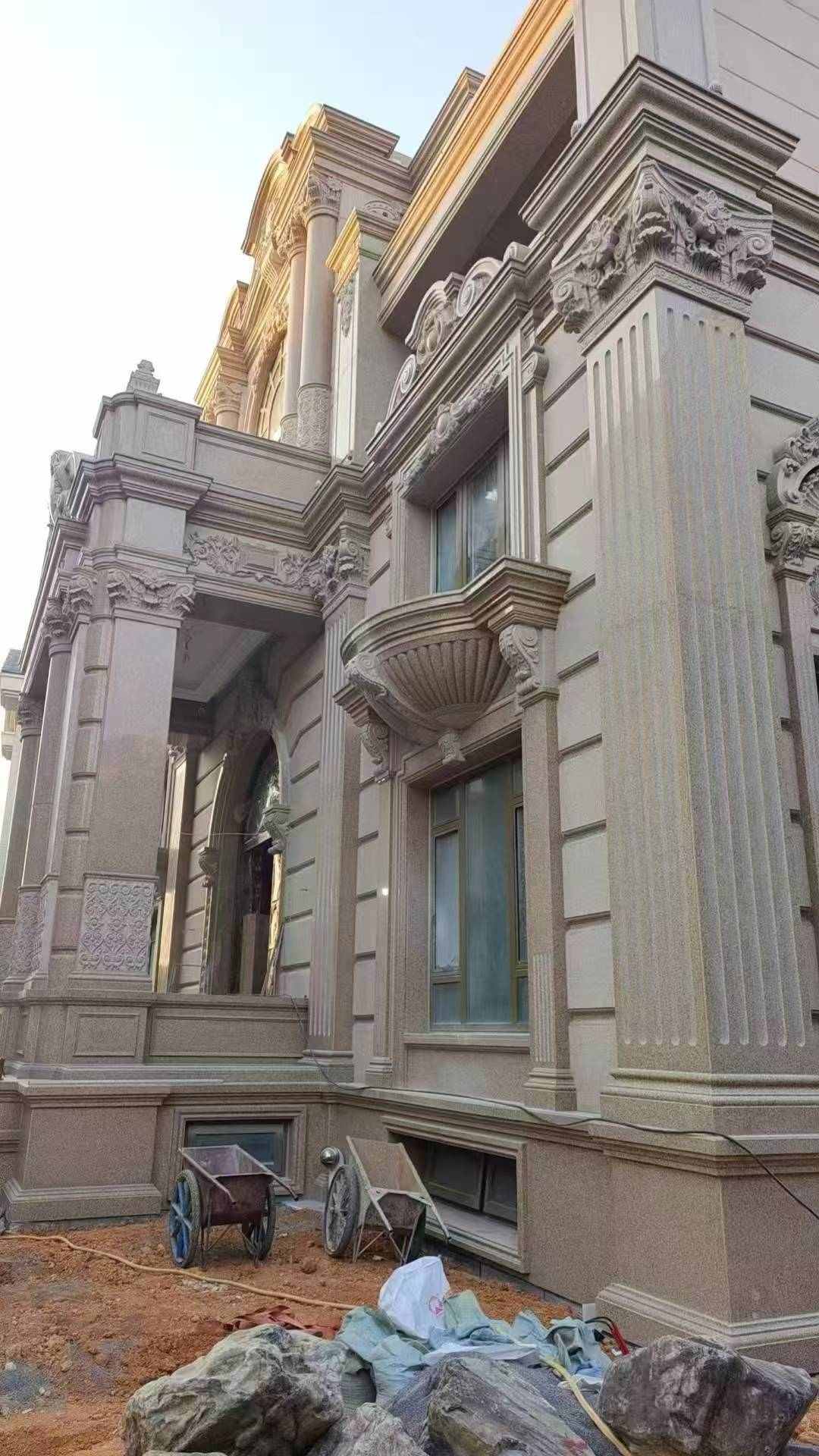 成都 黄金麻花岗岩光面别墅外墙干挂施工完成