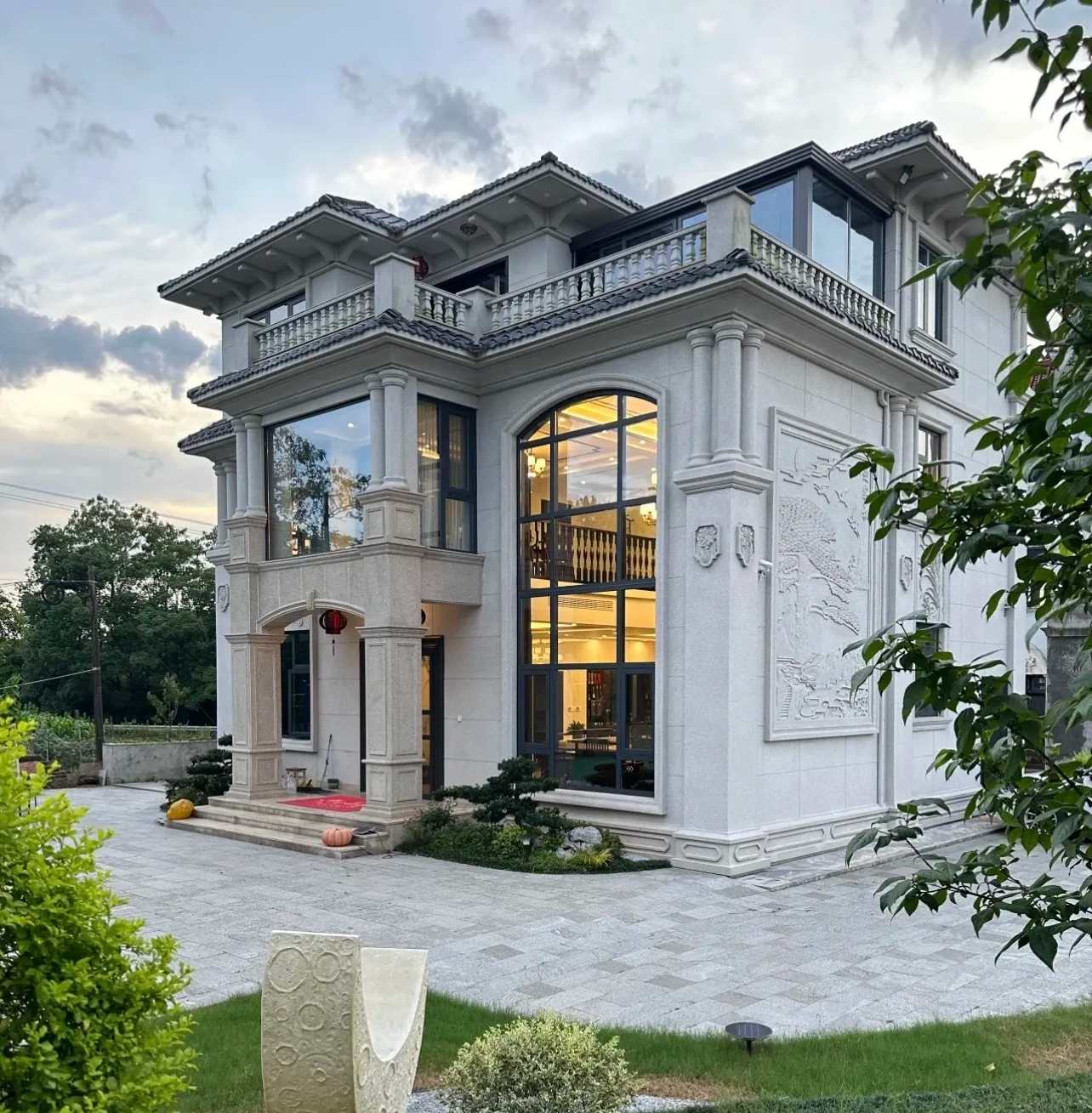 成都 白麻花岗岩私人别墅干挂石材豪华定制