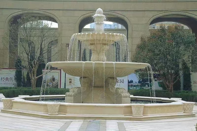 成都 黄金麻花岗岩异型加工——户外庭院石雕流水喷泉