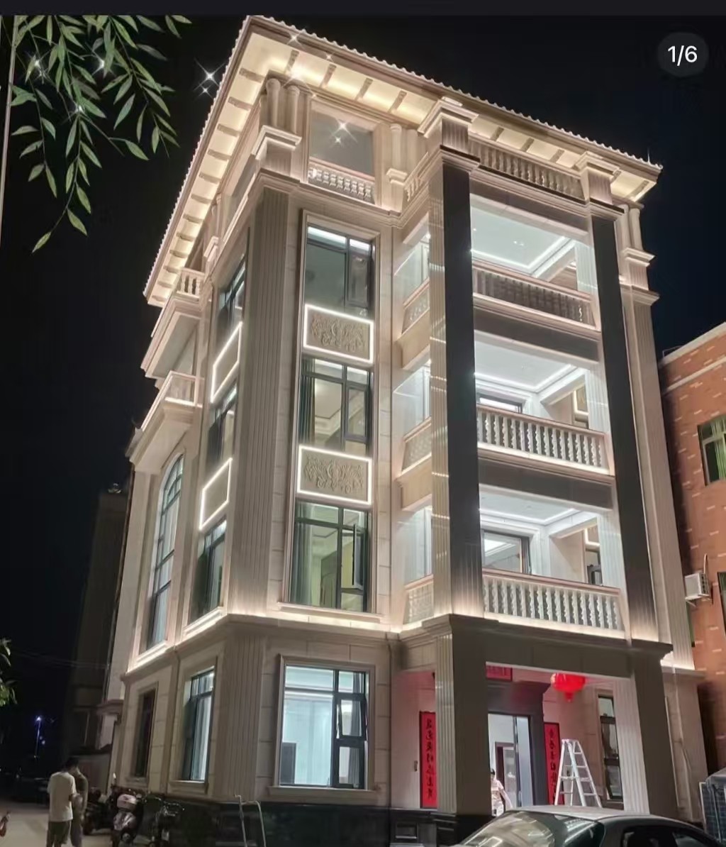 成都 芝麻白花岗岩别墅外墙夜间效果