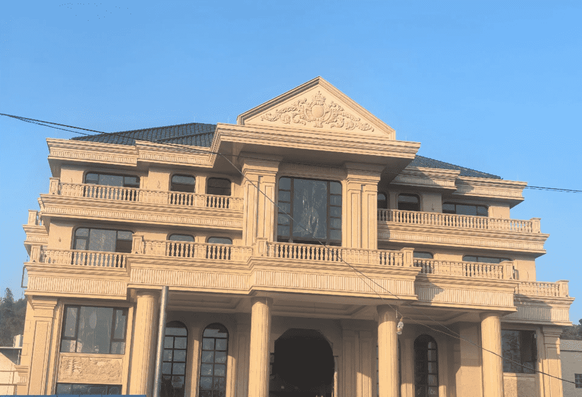 成都黄金麻别墅外墙干挂石材效果示例