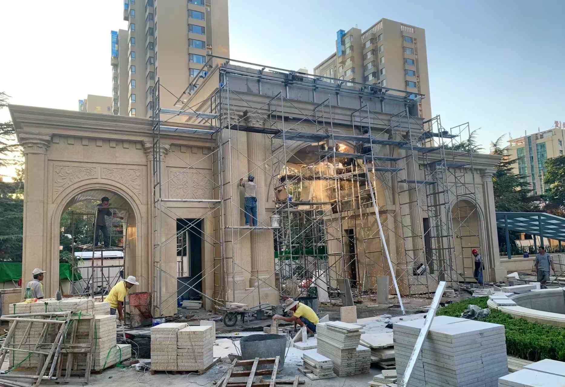 成都 黄金麻荔枝面花岗岩小区门楼外墙干挂